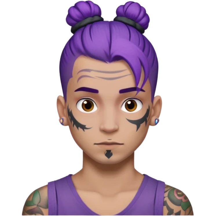 purple hair bun and lots of face tattoo guy emoji