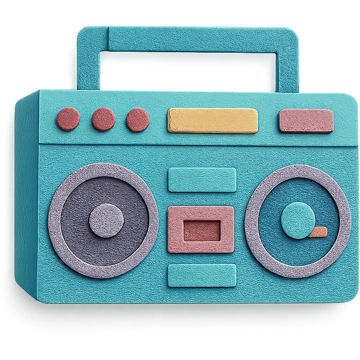 colorful paper-craft style boombox with layered paper look emoji