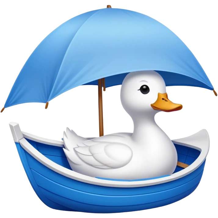 A white duck-shaped boat with a Shade cloth emoji