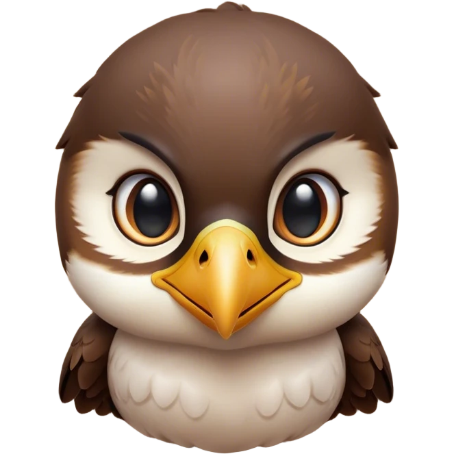 Cinematic Cute Falcon Portrait Emoji, Head tilted playfully and inquisitively, featuring a sleek, agile form with a delicately curved beak and round, sparkling eyes full of spirited charm, Simplified yet irresistibly adorable features, highly detailed, glowing with a warm, inviting glow, high shine, affectionate and lively, stylized with a touch of whimsical aerial grace, soft glowing outline, capturing the essence of a mischievous yet endearing falcon that seems as if it could dart out of the screen into your heart! emoji