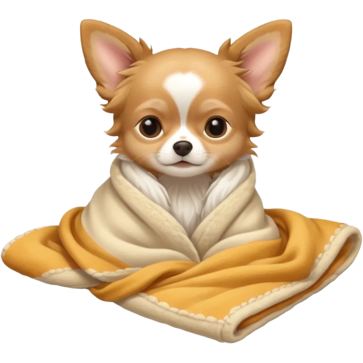 Long haired chihuahua, beige, without white variations on head! Add white on chest and white socks, sleeping cutely under blanket emoji