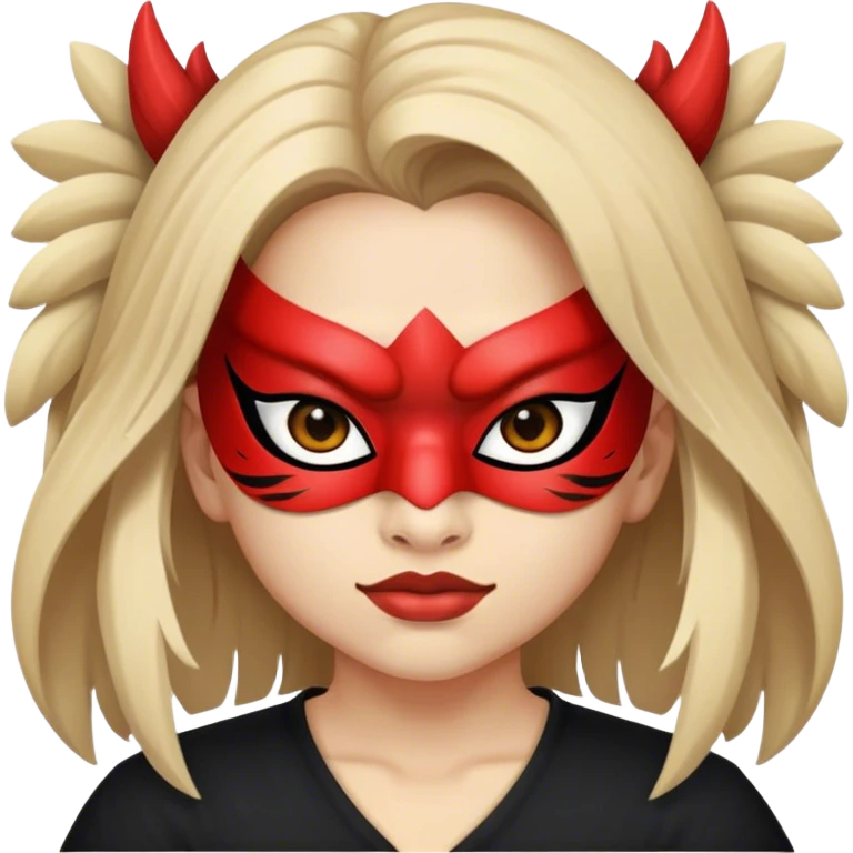 A white Latin girl with a tengu mask and black shirt  emoji