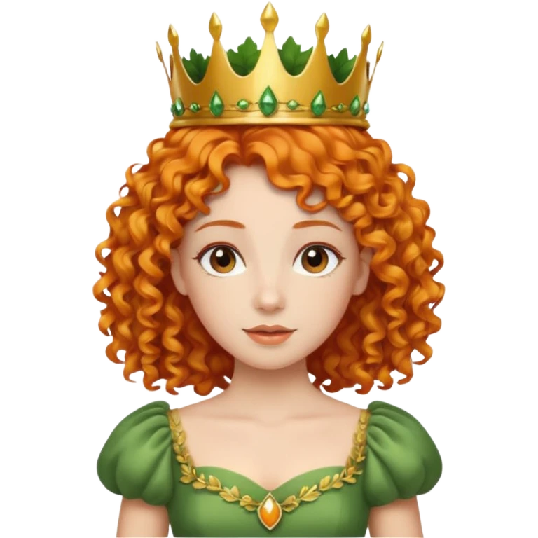 orange curly hair beautiful princess full body in leafy green dress elegant emoji