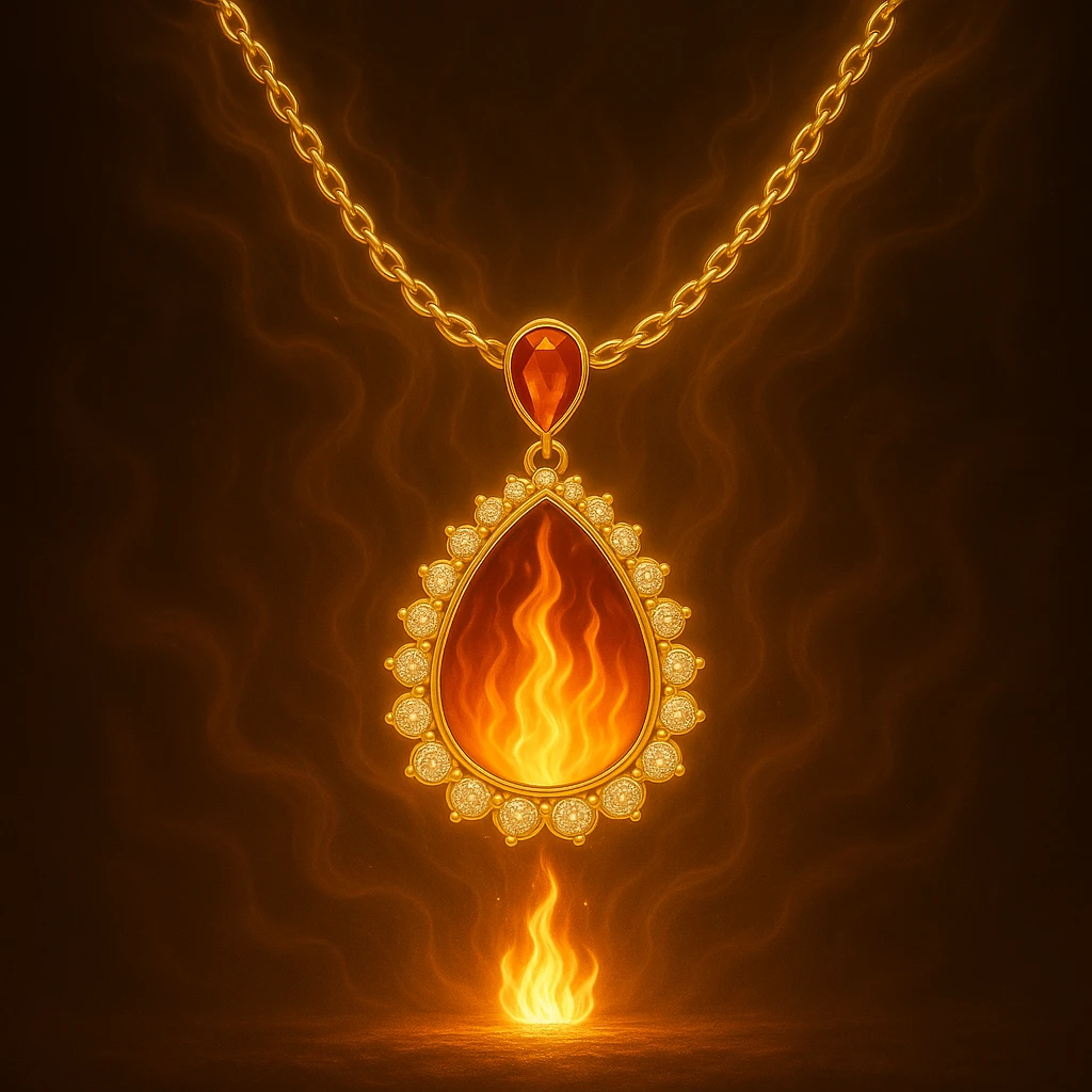 Replace the dark void with a small, powerful flame inside the pendant emoji
