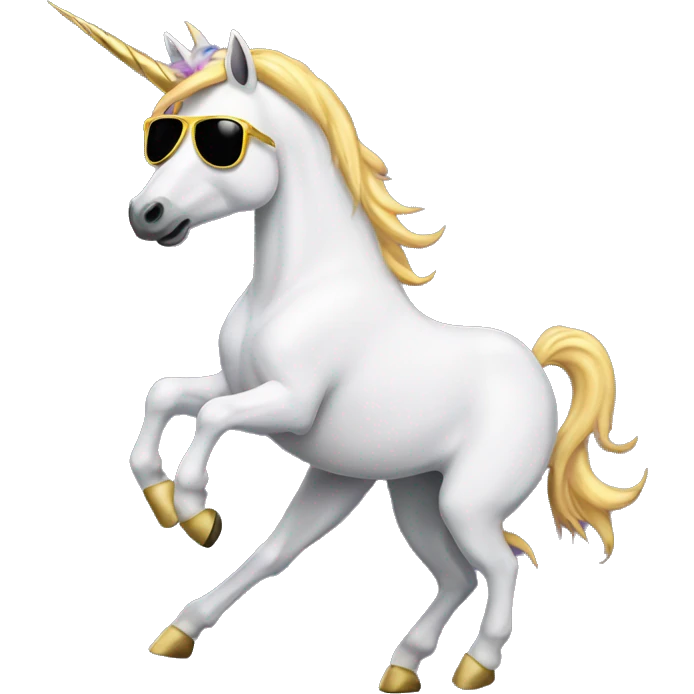 Unicorn dancing with sunglasses and twerking emoji