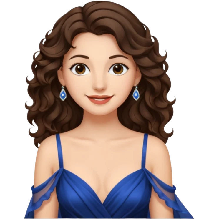 a beautiful brunette wavy flowy hair princess wearing a gown with elegant piercing and smile gently  emoji