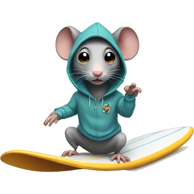 rat wearing a hoodie and surfing emoji