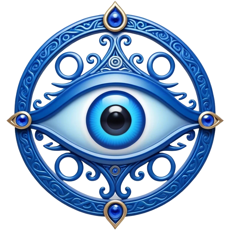 Cinematic Realistic depiction of a classic Evil Eye talisman, rendered with intricate details and vibrant blue hues, set against a soft, ethereal backdrop that underscores its protective symbolism emoji