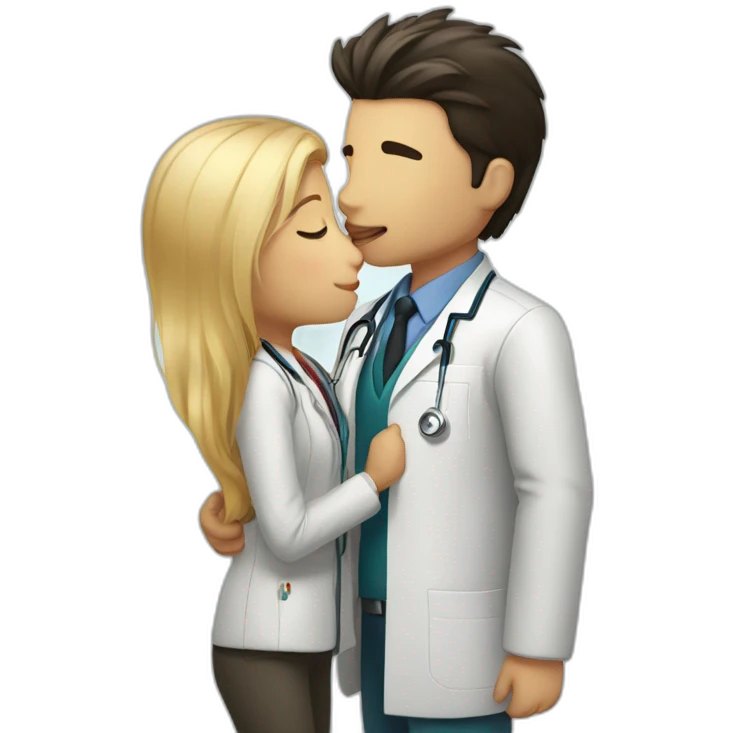dark hair doctor girl kissing blond hair man with jacket emoji