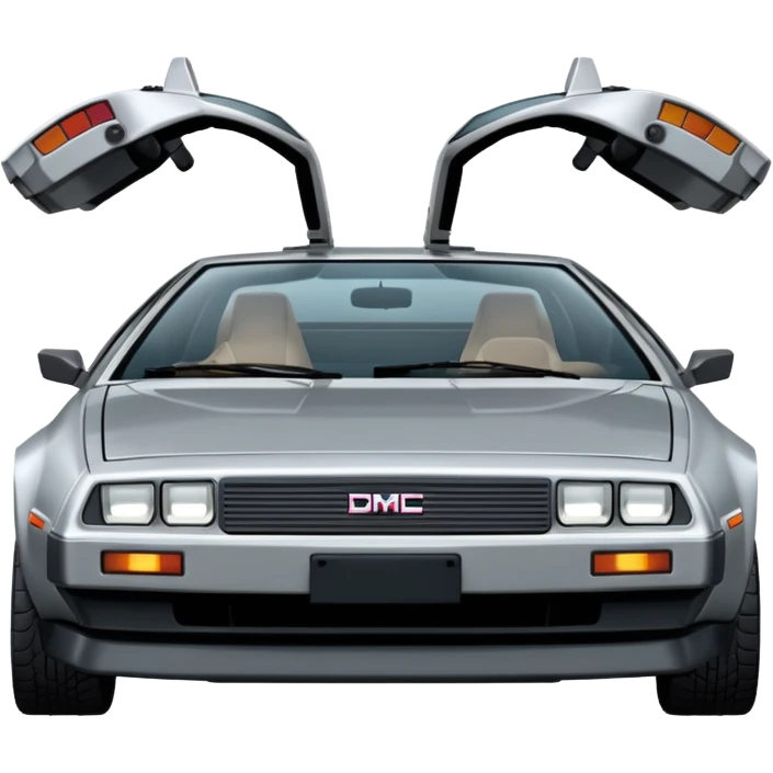 Silver DMC 12 Delorean, closed doors, back sideview emoji