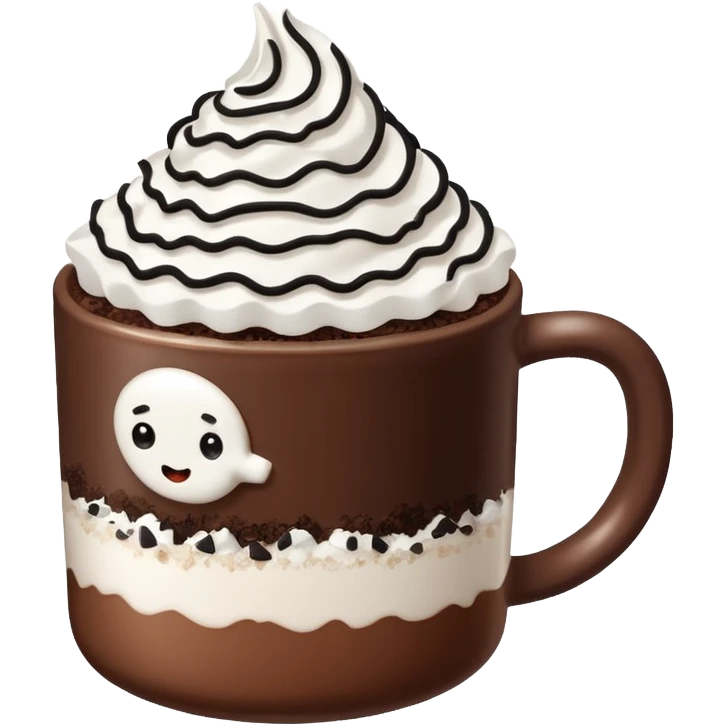 Hot chocolate with whipped cream and marshmallows on top of the whipped cream and also crunched Oreo crumbs. emoji