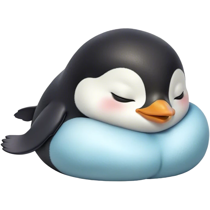 Meme-Worthy cute Sleeping Baby Penguin Portrait Emoji, Head resting peacefully with a contented smile, showcasing luxuriously soft down and a serene, slumbering gaze, Simplified yet hilariously adorable features, highly detailed, glowing with a soft, drowsy polar light, high shine, relaxed and utterly lovable, stylized with an air of playful laziness, bright and heartwarming, soft glowing outline, capturing the essence of a sleeping baby penguin that feels destined to become the next viral icon of adorable rest! emoji
