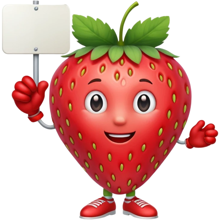 A strawberry holding a large blank sign emoji