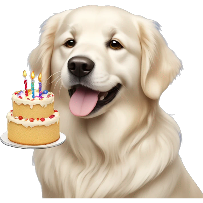 white golden retriever with birthday cake emoji