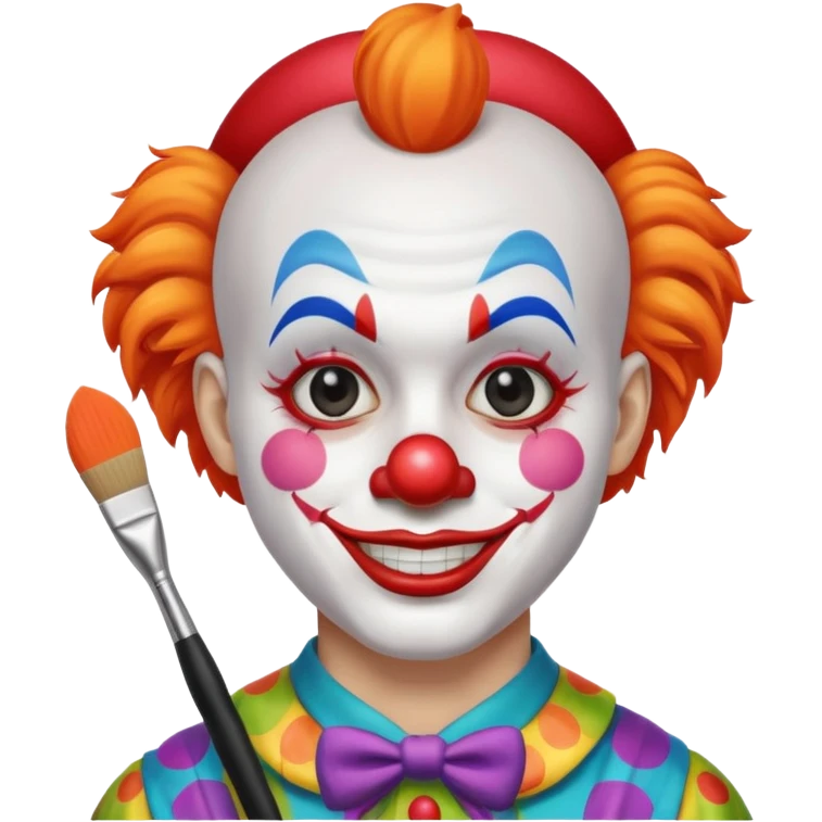 clown making up with brush half face painted emoji