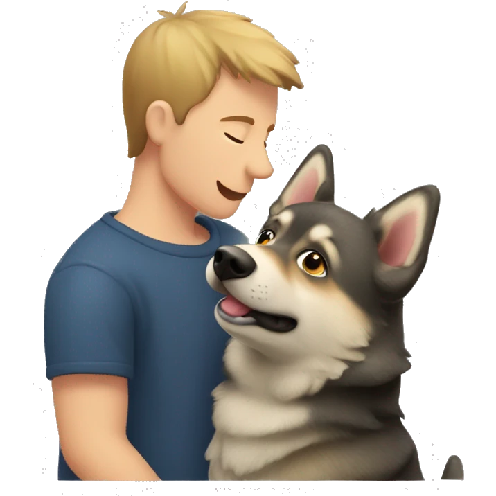 A Swedish Vallhund kiss a man emoji