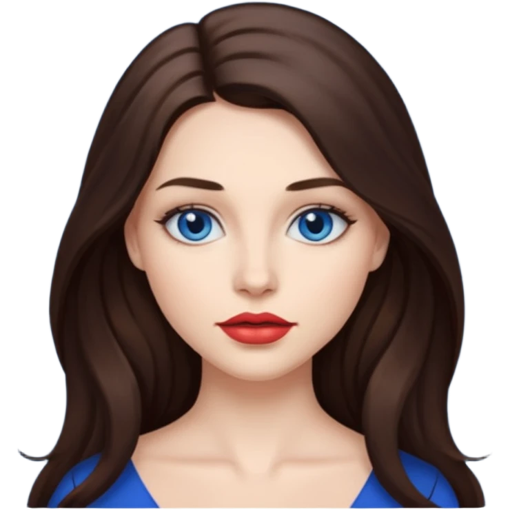 Woman with fair skin long brunette hair dark blue eyes and full lips emoji