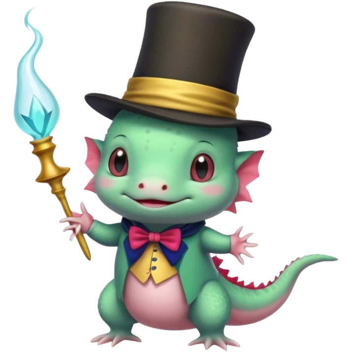 green axolotl with magician hat emoji
