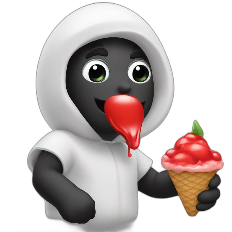 Pássaro vermelho e preto tomando sorvete emoji