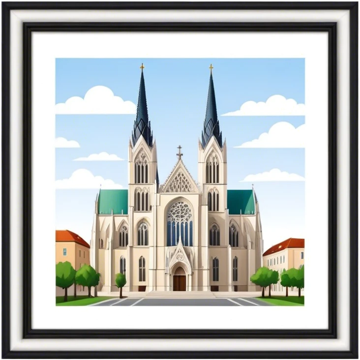 Cinematic Realistic Zagreb Cathedral Landmark Emoji, depicted with Gothic architecture rendered with lifelike detail and majestic, soft lighting. emoji