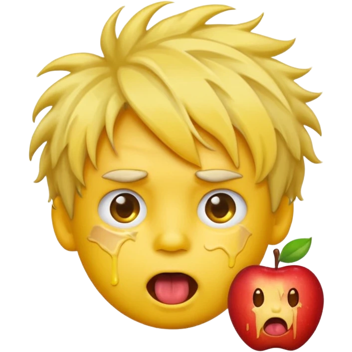 Create a cartoon-style emoji sticker of a dizzy or overwhelmed boy with a yellow face, X eyes, tongue out, and messy hair. The style should be similar to the Apple emoji style. Make him look exaggerated or disoriented in a funny way.”  emoji