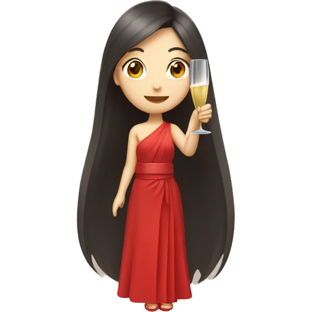 Long hair Japanese girl holding a champagne glass in red dress  emoji