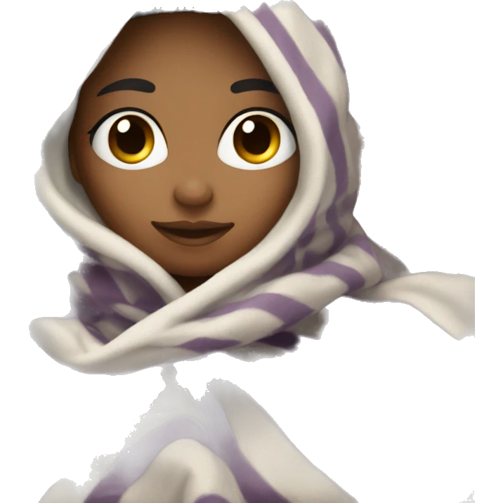 Pretty light skin girl with dark hair inside a blanket  emoji