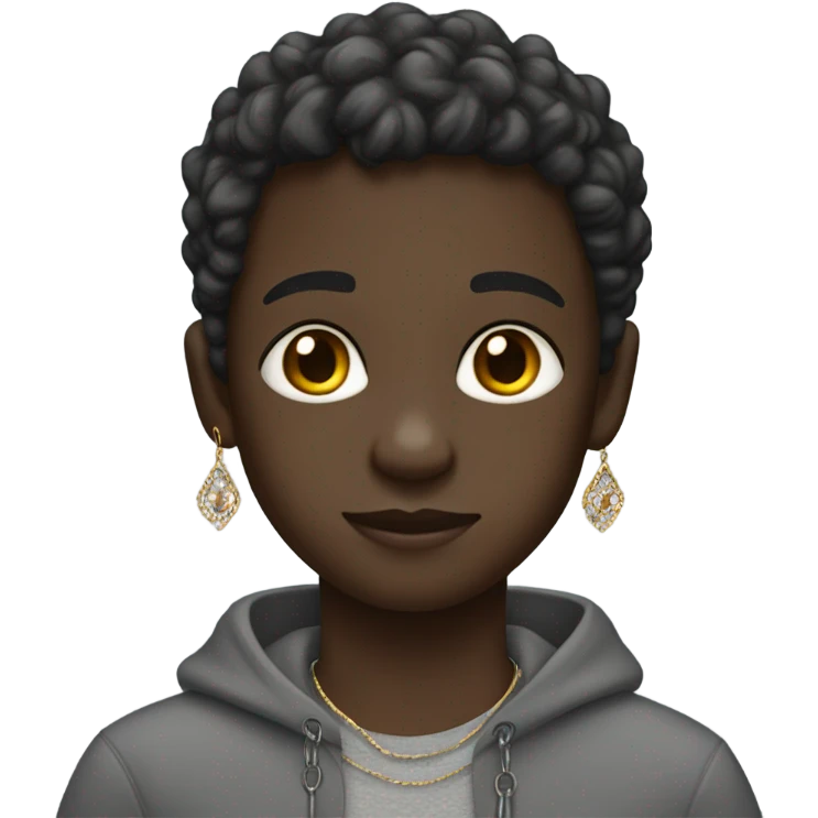 dark-skinned boy in jewelry wearing grey sweat-shirt  emoji