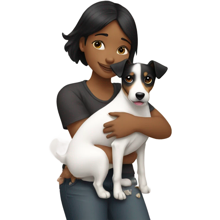 white black haired girl hugging jack russell terrier emoji