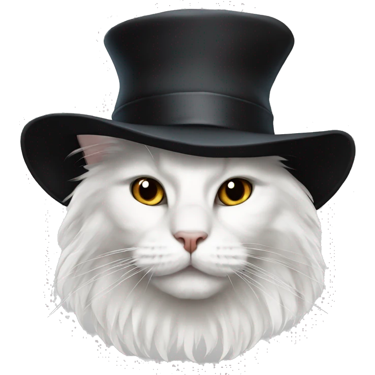 White Maine Coon in black hat emoji