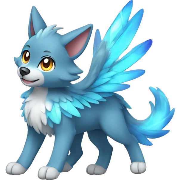 Kawaii Cute Colorful Shiny Winged Wolf-Pokémon full body emoji