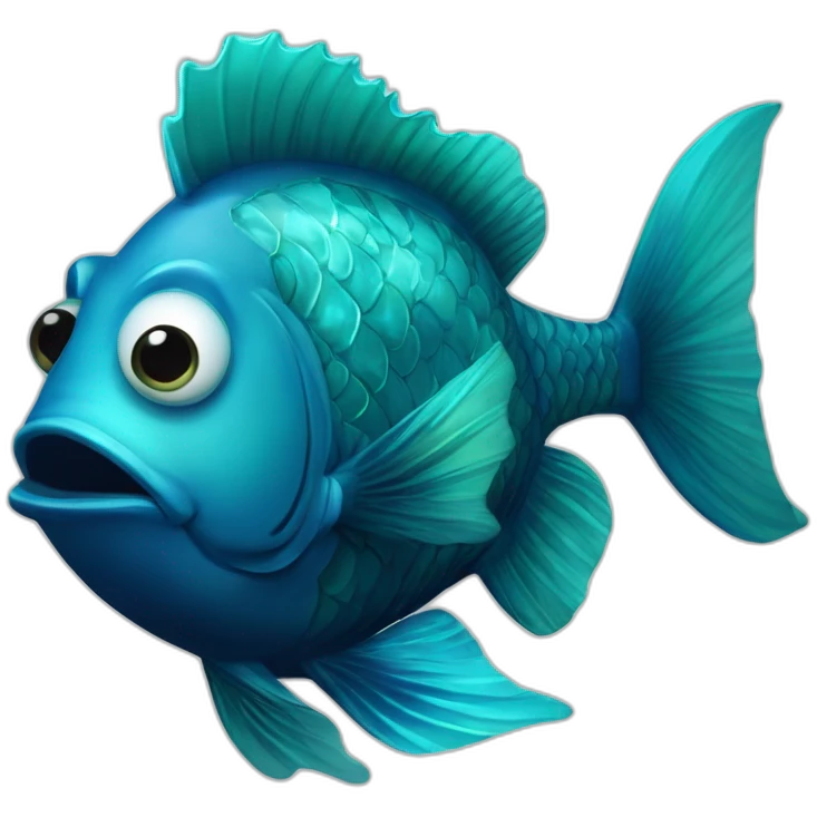dangerous fat dark blue lantern fish with cyan lips, cyan fins and cyan tail, and cyan marble instead of eyes emoji