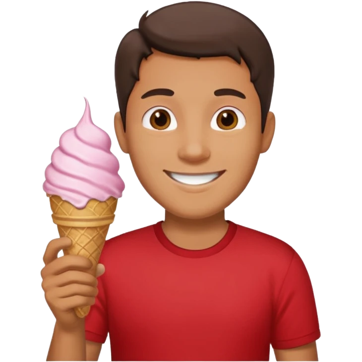Man with red shirt, holding ice cream emoji