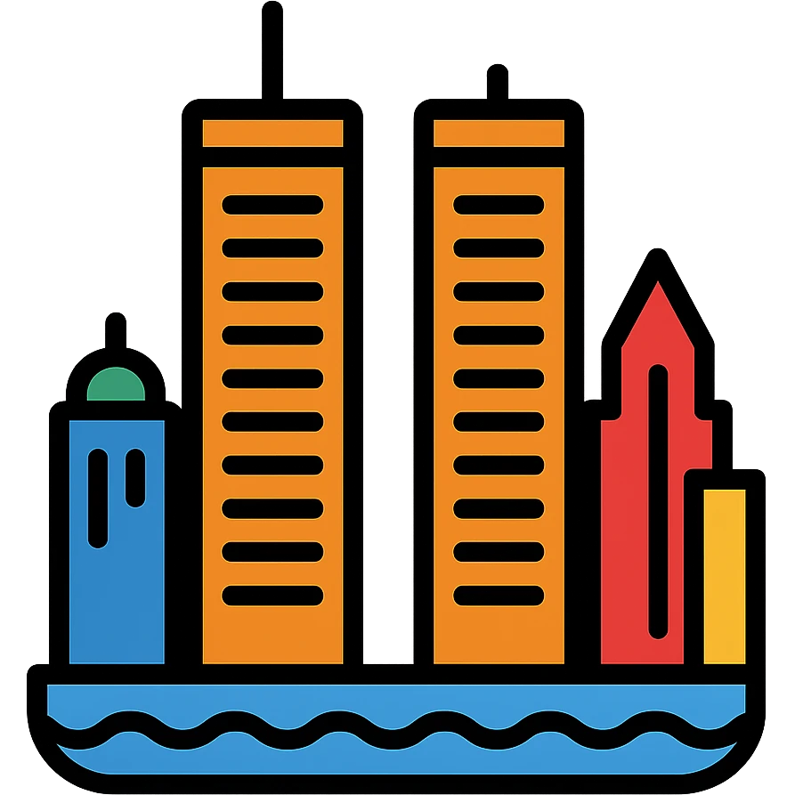 New York skyline, 1999, with Twin Towers emoji