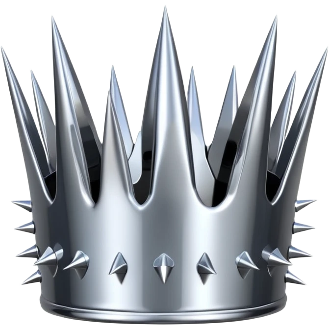 A spiked crown emoji made of silver chrome, sharp yet rounded metallic spikes, glossy reflections, aggressive luxury swag aesthetic, iOS emoji style, centered, clean white background emoji