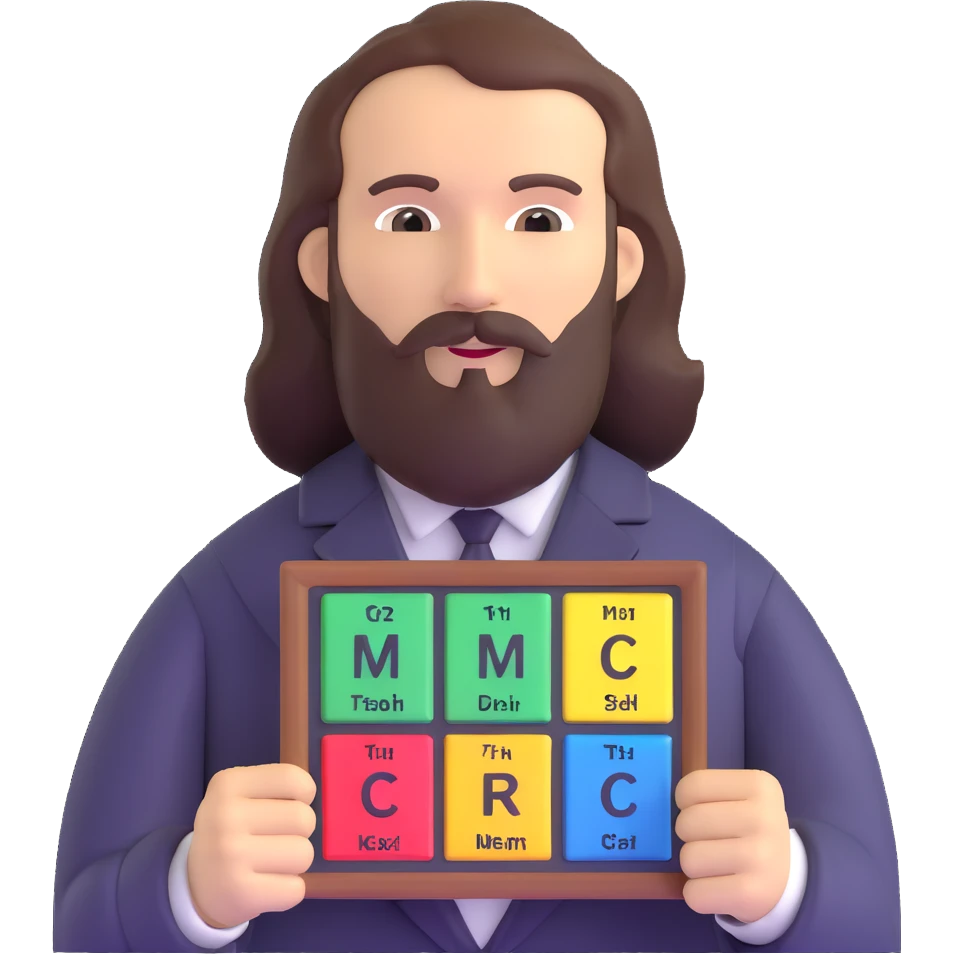 Dmitri Mendeleev with beard and periodic table emoji