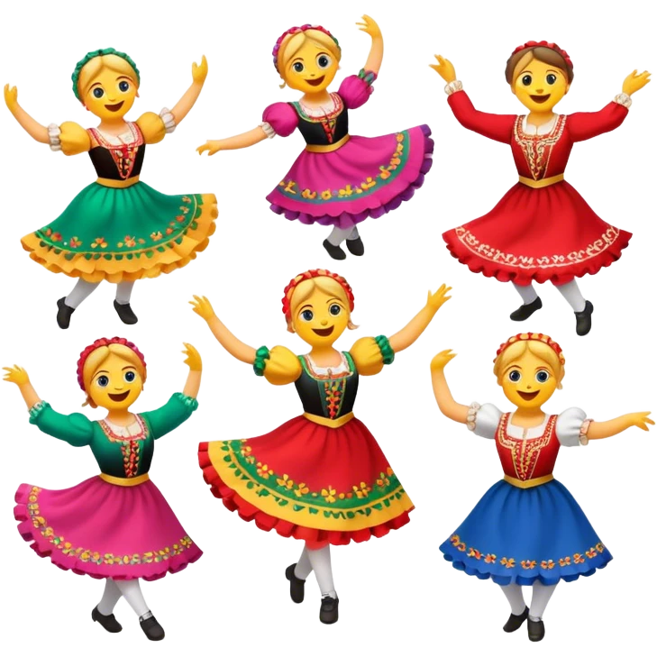Cinematic Realistic Mazurka Dance Emoji, depicted as a lively traditional Polish folk dance scene with colorful costumes and spirited movement, rendered with dynamic textures and vibrant festive lighting that captures its rhythmic energy. emoji
