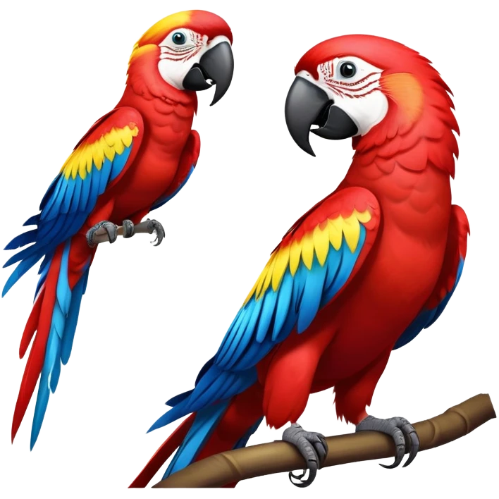 cinematic-macaw-realistic-full-body-standing-emoji,-vibrant-feathers-glowing-with-rich-reds,-blues,-and-yellows,-head-tilted-dramatically,-curved-black and white-beak-gleaming,-piercing-dark-eyes-exuding-confidence,-simplified-yet-realistic-focused emoji