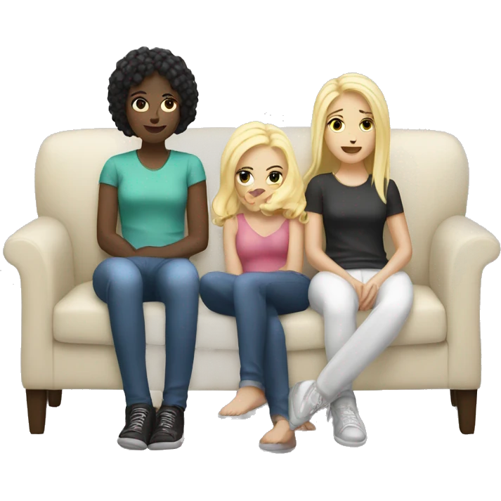Two Girls chill on the Couch one blonde one dark haired Both white  emoji