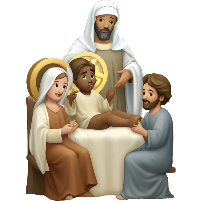 Sainte Marie, Saint Joseph et bébé Jésus à la crèche  emoji