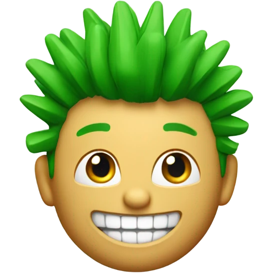 Green smiling 3d emoji with Mohawk and teeth emoji