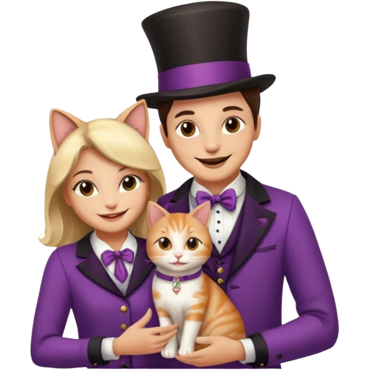 magician couple and their pet cat emoji