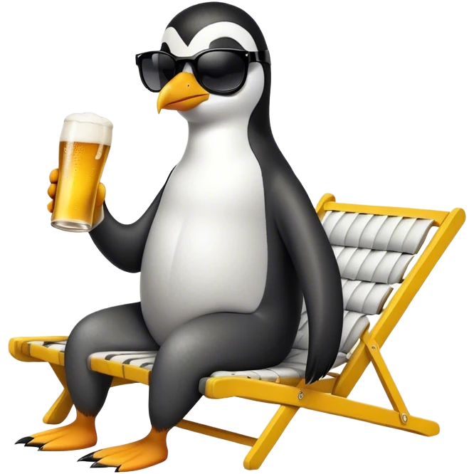 Pinguin in sunglasses drinking beer on a chaise longue emoji