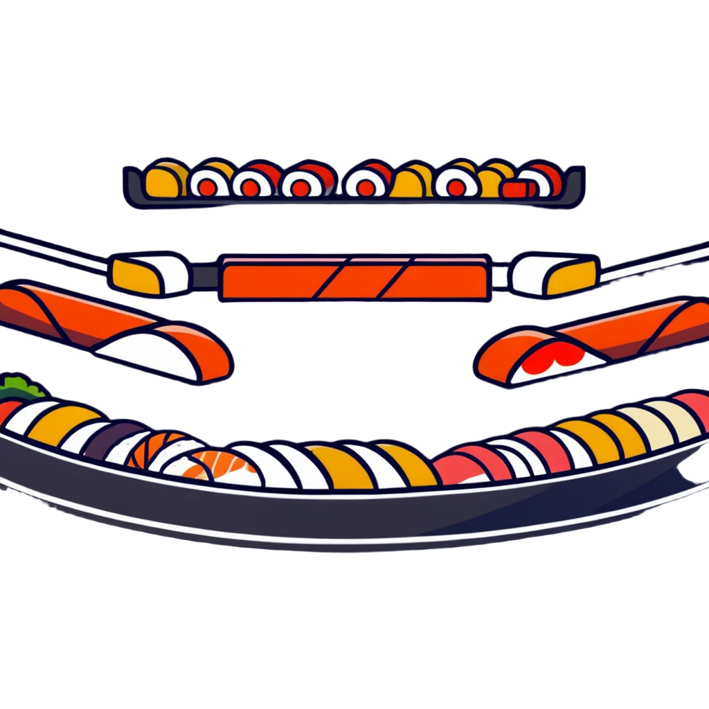 rotating sushi conveyor belt restaurant with colorful sushi plates emoji