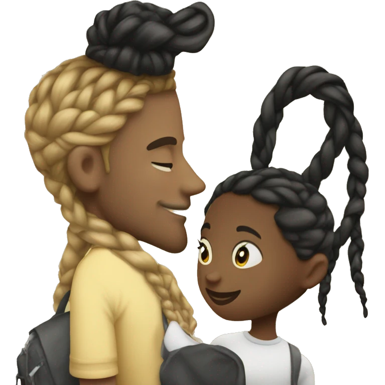 Blond guy kissing black girl with braids emoji