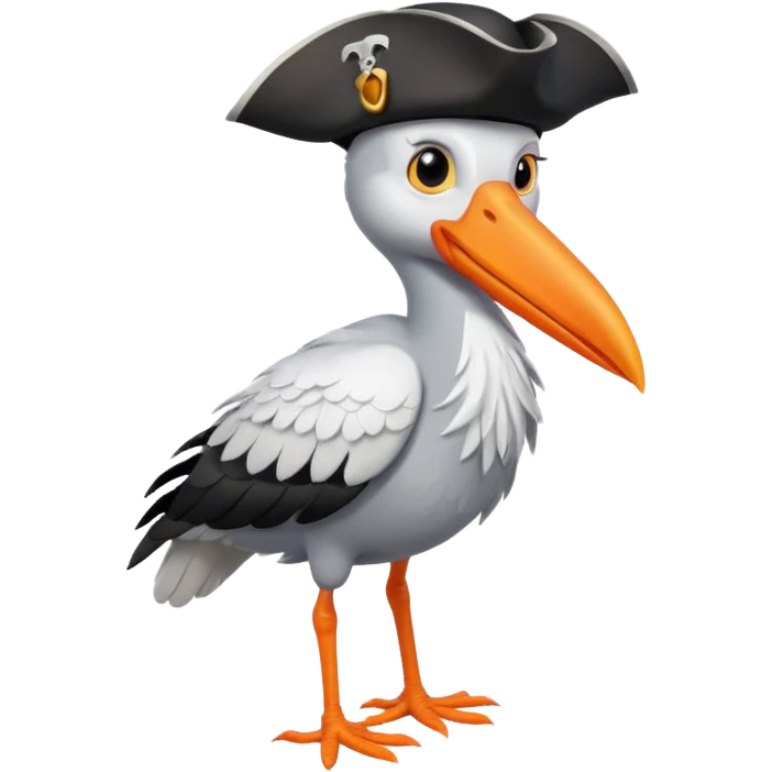 Птица аист  в пиратской шляпе emoji