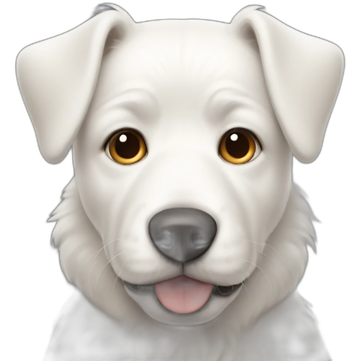 white doggie with tiny ears and huge fat  face emoji