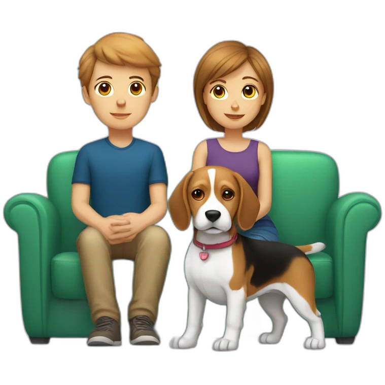 Brown hair White boy and girl and beagle Sit on couch emoji