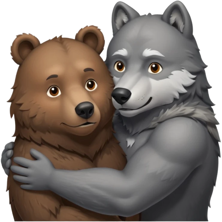 A beefy brown bear making out with a grey wolf. Both of them are males. And VERY into it. Increase realism to your highest potential.  emoji