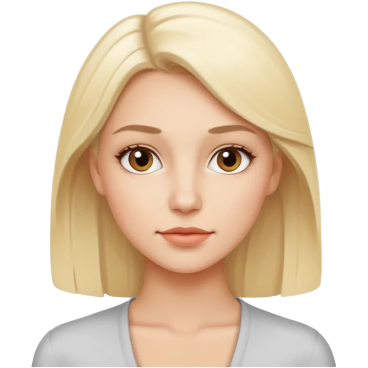 Stylized emoji portrait of a sexy long-haired white-blonde woman, confident expression, smooth skin, minimal makeup, clean background emoji